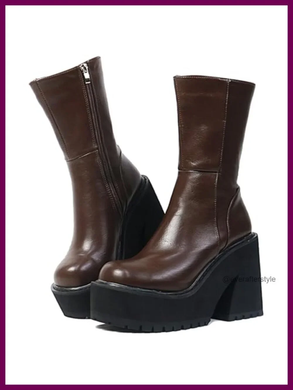 Women's Chunky Platform Ankle Boots with Zipper - Faux Leather Goth Punk Booties